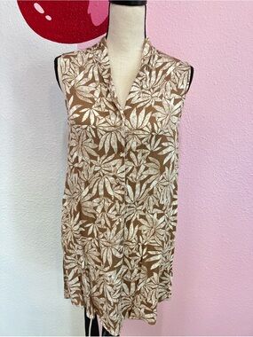 Amuse Society Floral Tan Cream Sleeveless Button Down Dress Size S